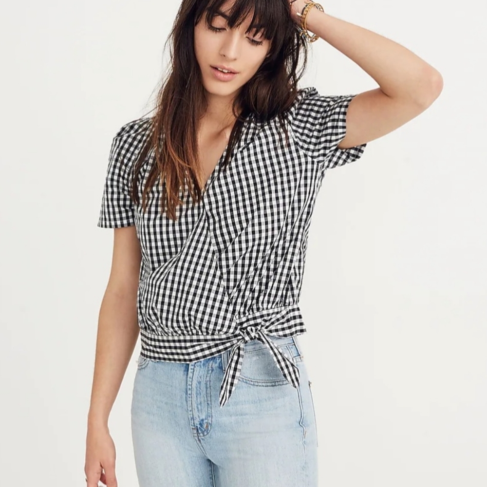 Madewell gingham check wrap top